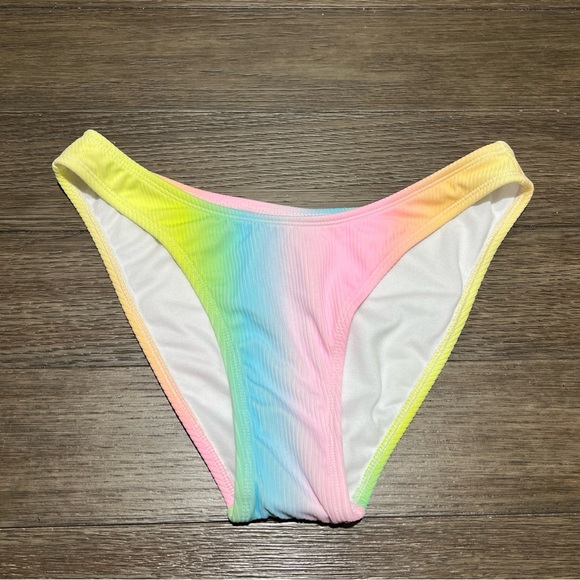 Bikini High Leg Cheeky Swimsuit Bathing Suit Bottoms Tie Dye Ribbed size Medium - Picture 1 of 7